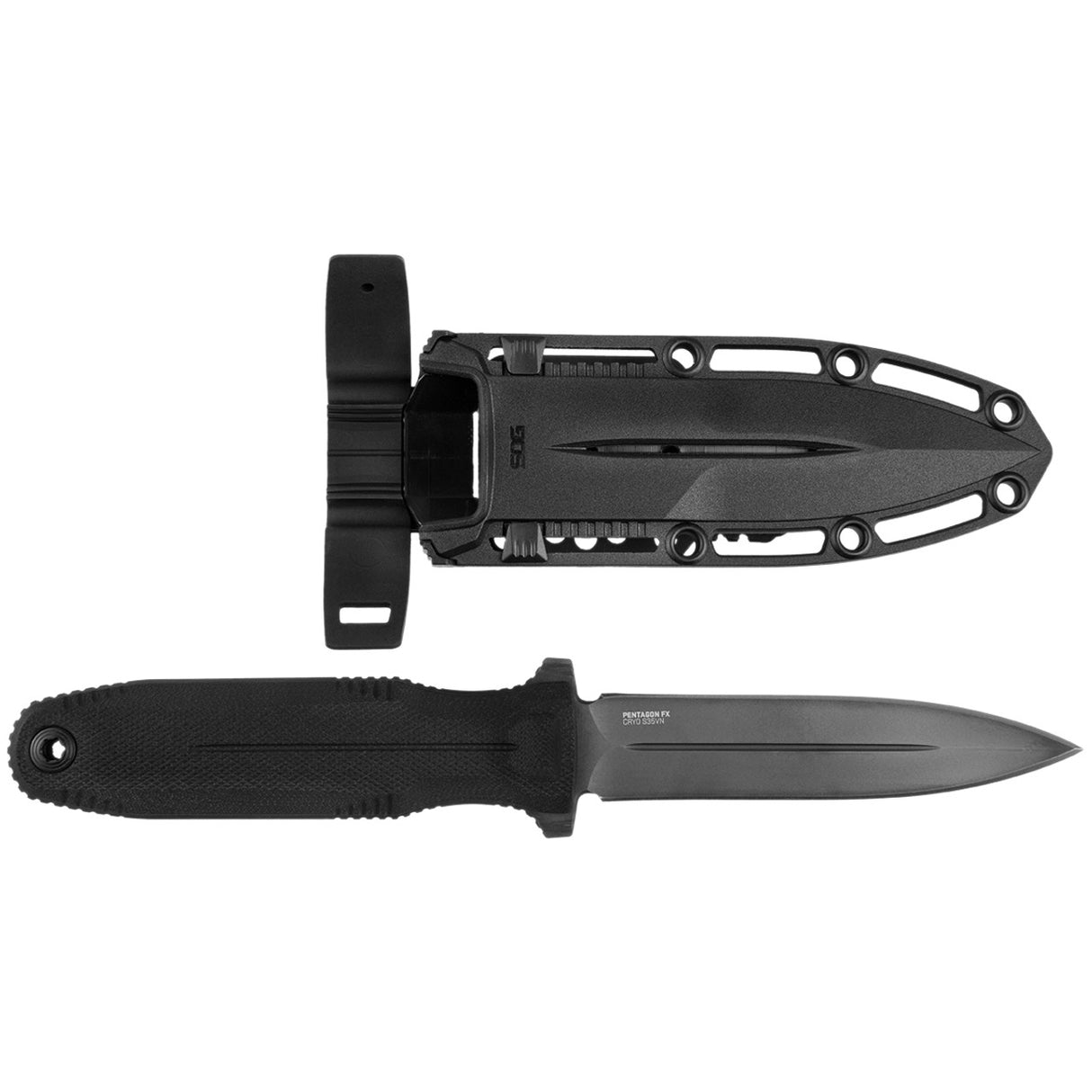 SOG - Pentagon FX, 4.77" Spear Point, Fixed Blade Knife, Blackout