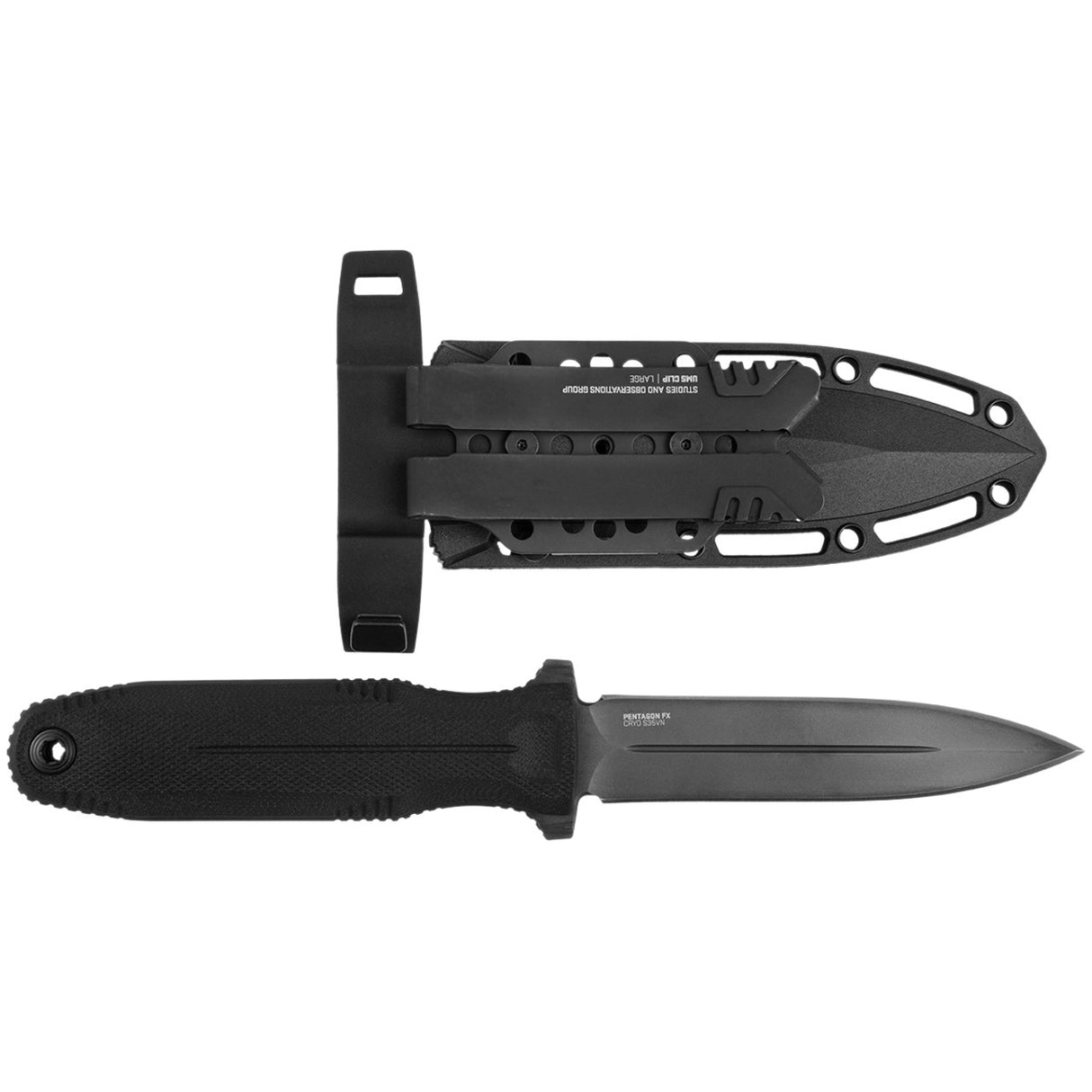 SOG - Pentagon FX, 4.77" Spear Point, Fixed Blade Knife, Blackout