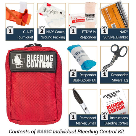 North American Rescue - Public Access Individual Bleeding Control Kit - Red Nylon Bag