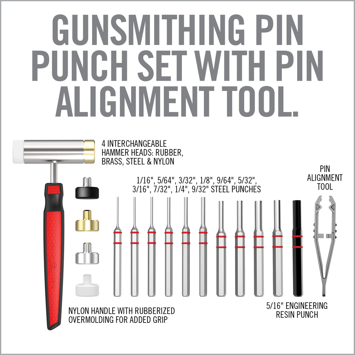 Real Avid - ACCU-PUNCH® Hammer & AR15 Pin Punch Set - Armorer’s AR15 Pin Punch Set with Pin Alignment Tool