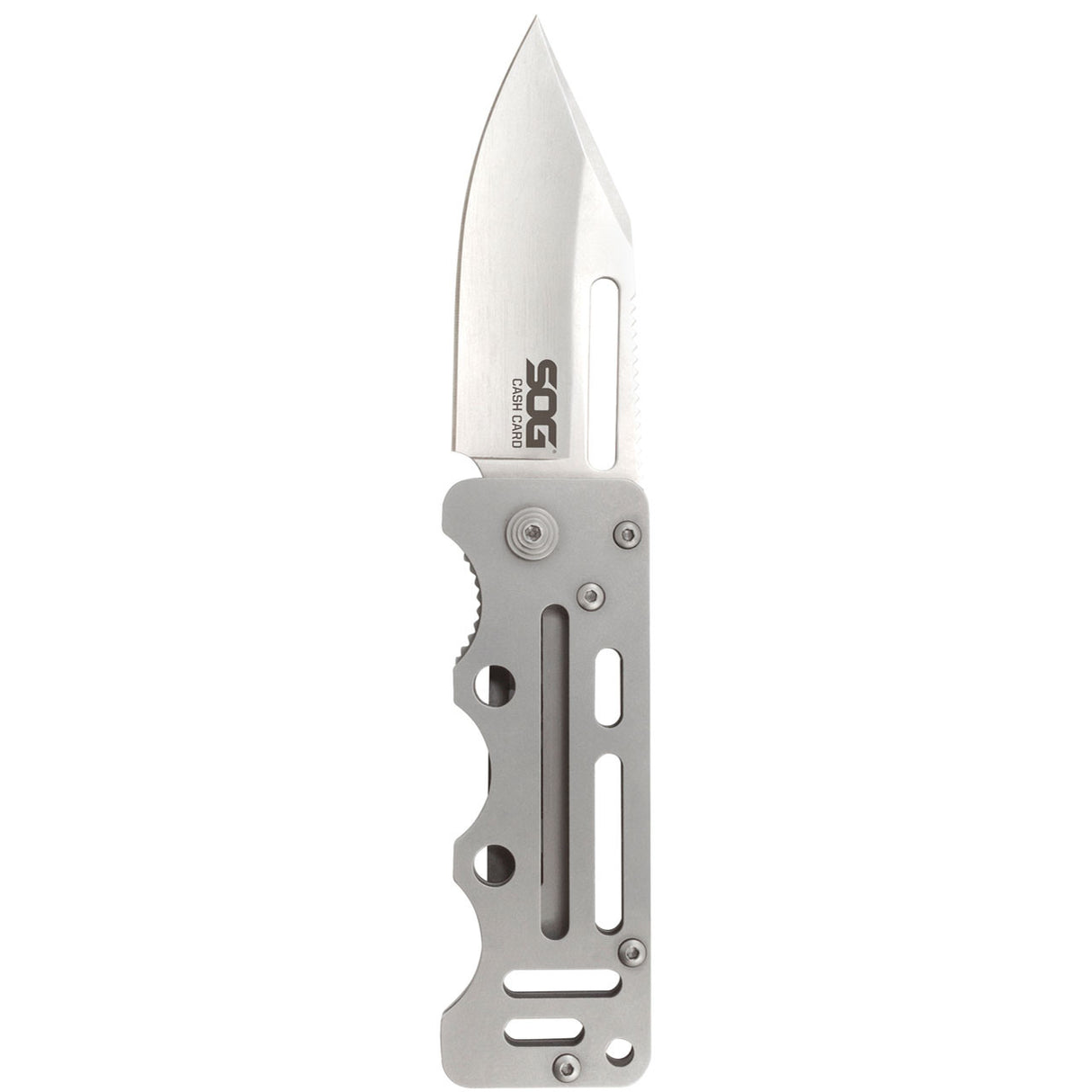 SOG - Cash Card, Folding Knife, 2.75" Clip Point Straight Edge, Silver Stainless Steel Handle, Satin Finish