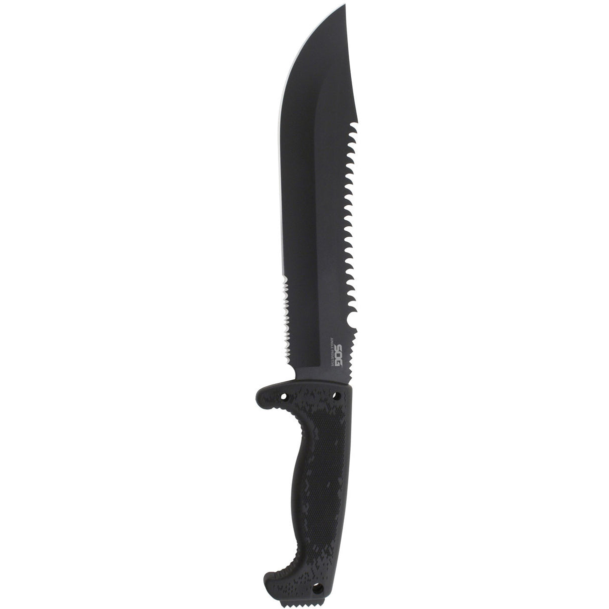 SOG - Fusion, Jungle Primitive, 9.5" Partially Serrated Clip Point, Black Glass Reinforced Nylon Handle, Hardcased Finish, Black, Includes Nylon Sheath