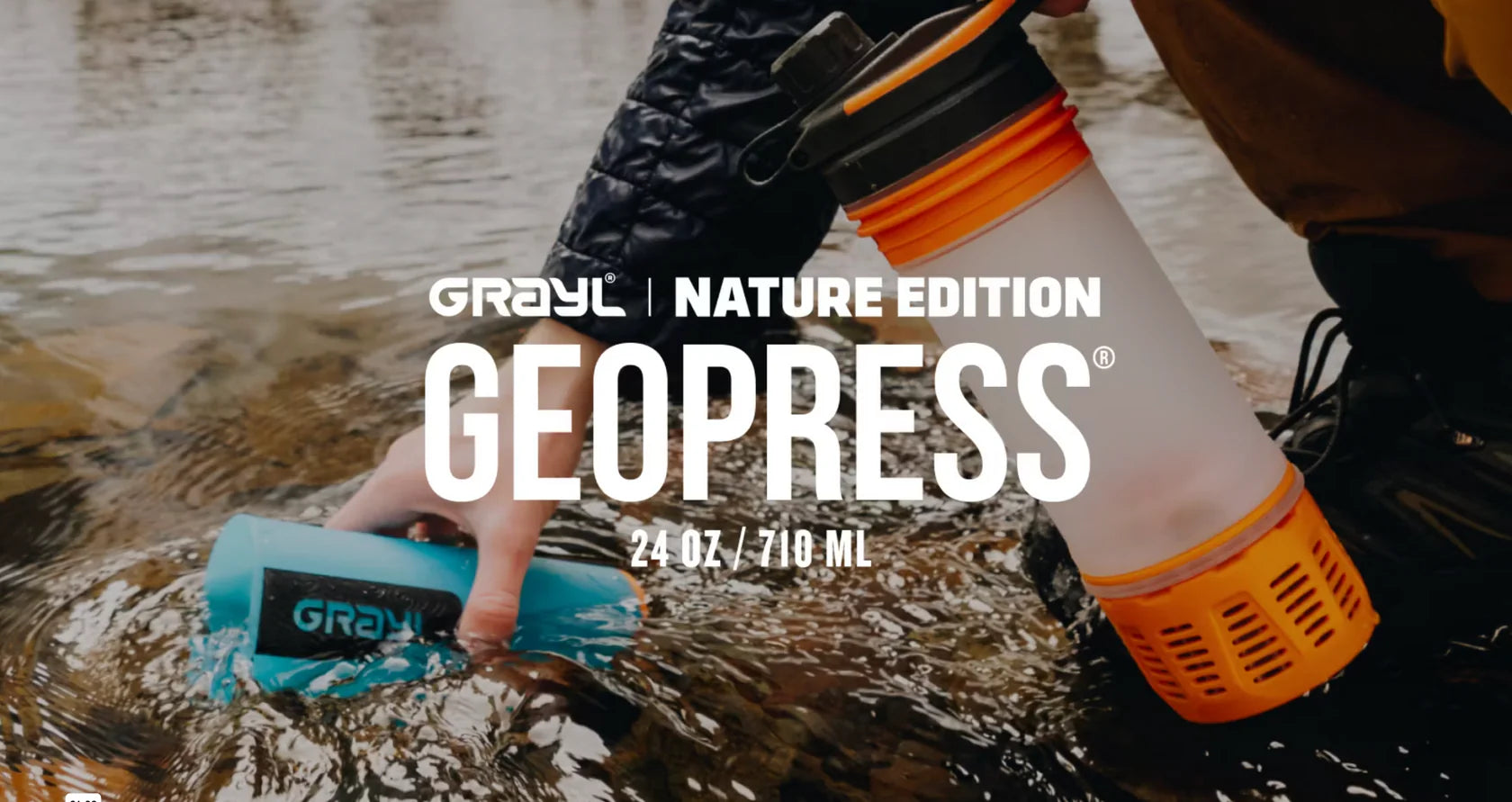 GRAYL water purifier bottle in covert nature design, ideal for outdoor survival and emergency preparedness.