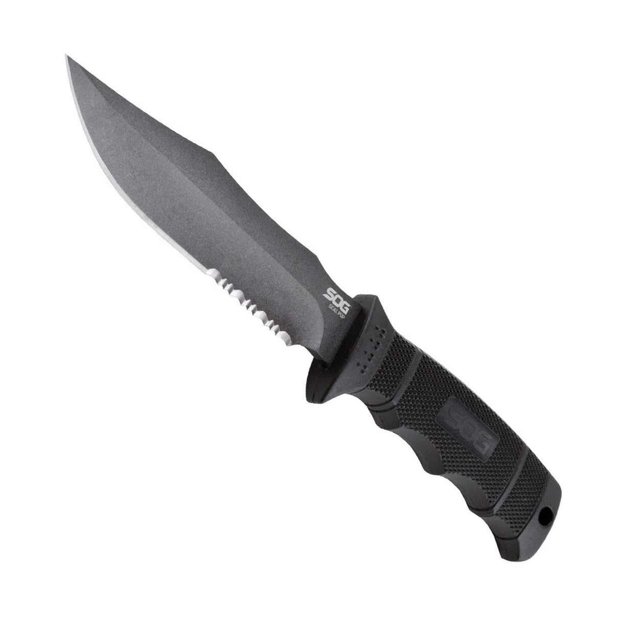 SOG - Seal Pup, Fixed Blade Knife, 4.75" Partially Serrated, Clip Point, Black, Includes Kydex Sheath