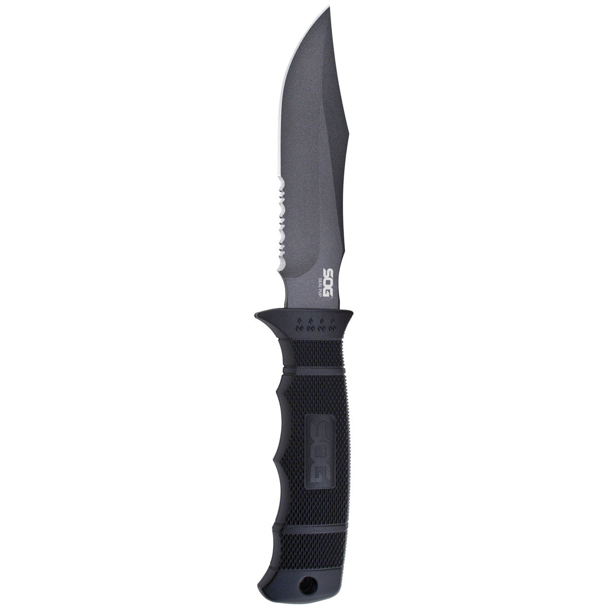 SOG - Seal Pup, Fixed Blade Knife, 4.75" Partially Serrated, Clip Point, Black, Includes Kydex Sheath