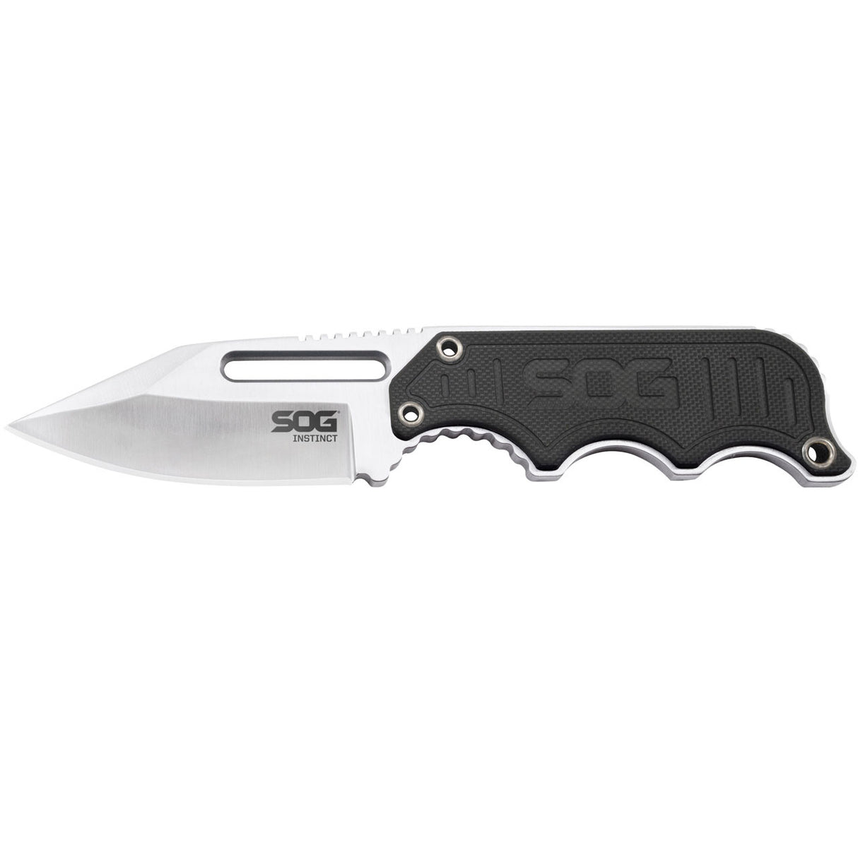 SOG - Instinct Fixed Blade Knife - 2.3" Straight Edge Clip Point, Black Stainless Steel with G10 Handle, Includes Hard Molded Nylon Sheath