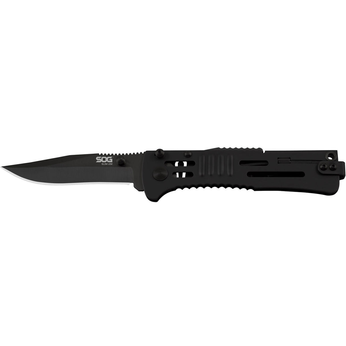 SOG - SlimJim, 3.18" Folding Knife, Clip Point Straight Edge, Bead Blasted Stainless Steel Handle, AUS 8 Steel, Hardcased Black Finish, Black