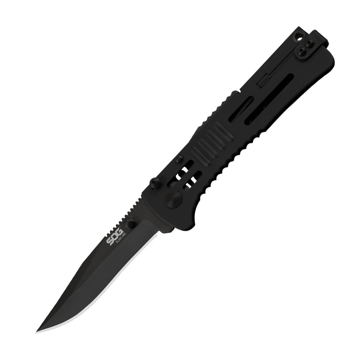 SOG - SlimJim, 3.18" Folding Knife, Clip Point Straight Edge, Bead Blasted Stainless Steel Handle, AUS 8 Steel, Hardcased Black Finish, Black