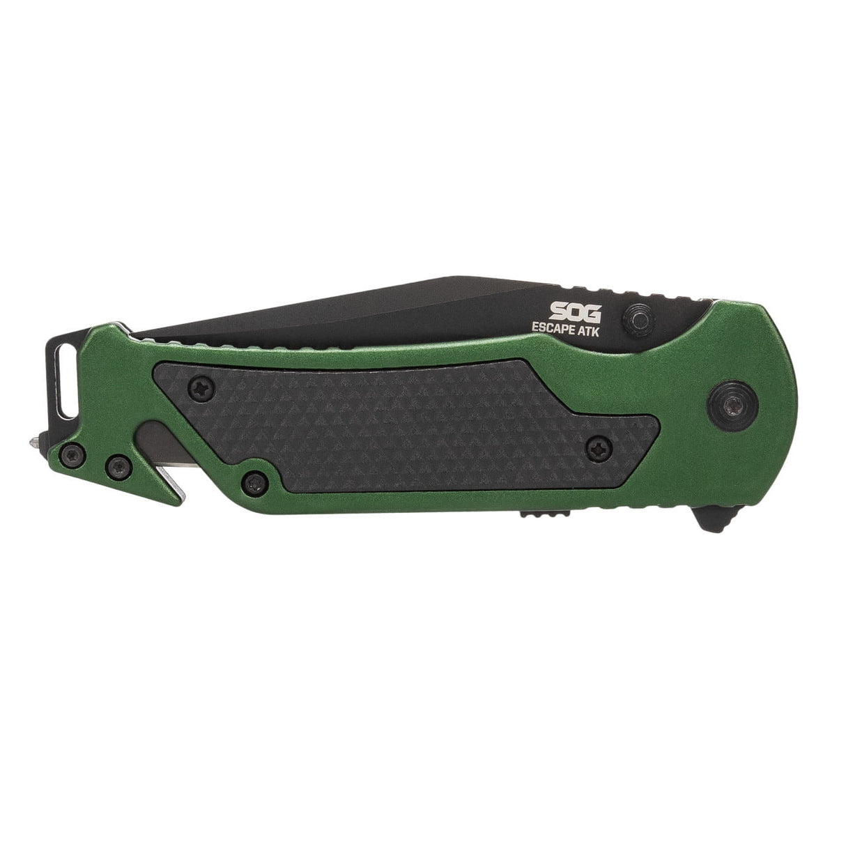 SOG - Escape ATK 2.0, Folding Knife, 3.4" Drop Point Straight Edge, Aluminum Handle, Green, PVD Finish