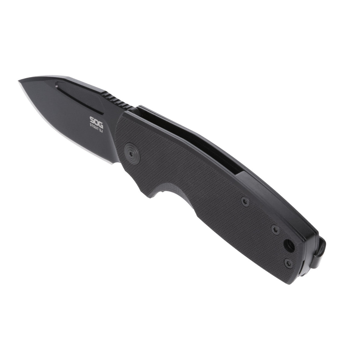 SOG - Stout SJ, Folding Knife, 2.6" Clip Point Straight Edge, G10 Handle, Cryo D2 Steel, Titanium Nitride Finish, Black