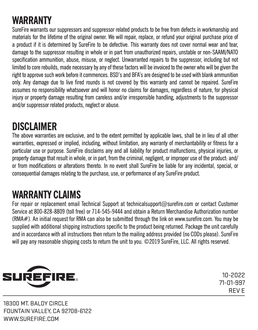 SureFire - SOCOM Muzzle Brake, Various Calibers & Thread Pitch