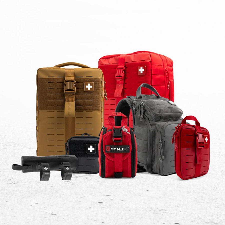 Specialty collection of tactical gear and emergency preparedness equipment displayed in a central layout.