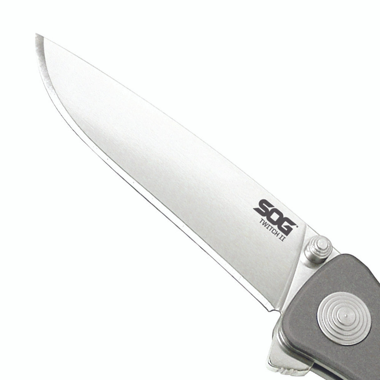 SOG - Twitch II, Folding Knife, 2.65" Drop Point Plain Edge, Gray Hard Anodized Aluminum Handle, Satin Finish, Silver
