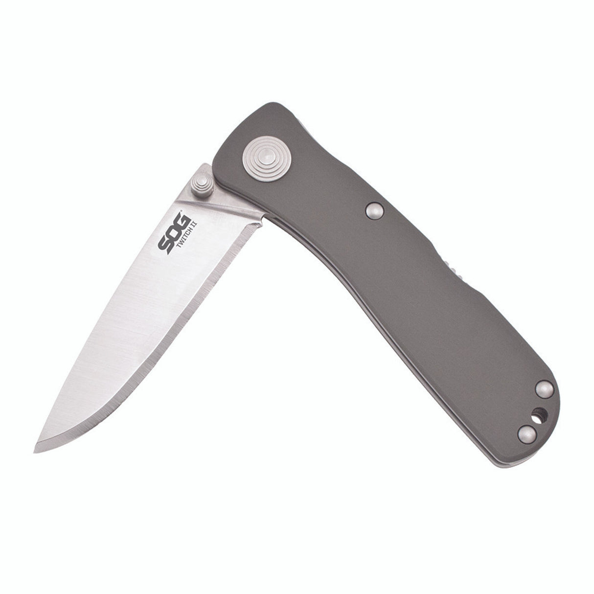 SOG - Twitch II, Folding Knife, 2.65" Drop Point Plain Edge, Gray Hard Anodized Aluminum Handle, Satin Finish, Silver