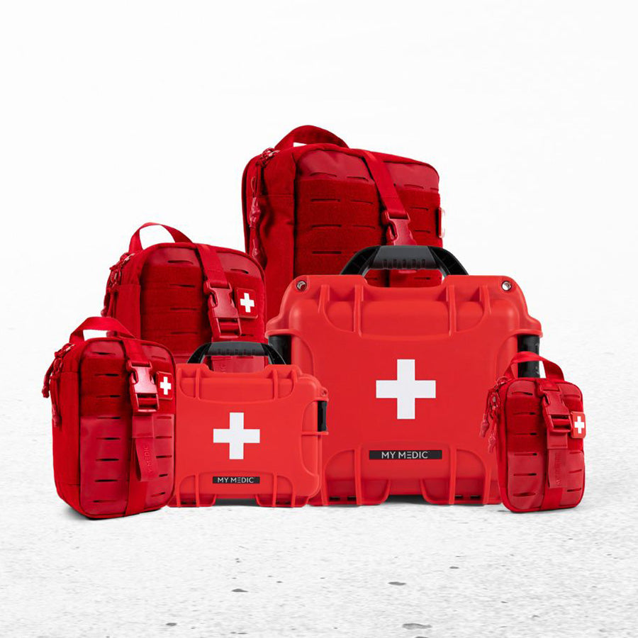 MyFAK first aid kit collection for outdoor survival and emergency preparedness, displayed in center view