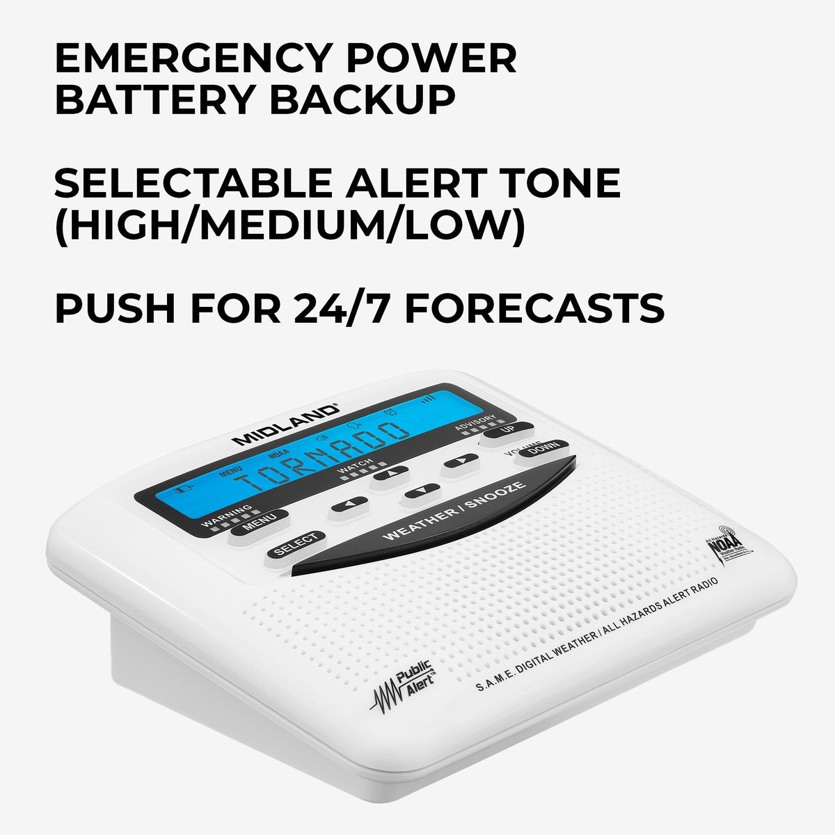 Midland - WR120 NOAA Weather Alert Radio With Alarm & Backup