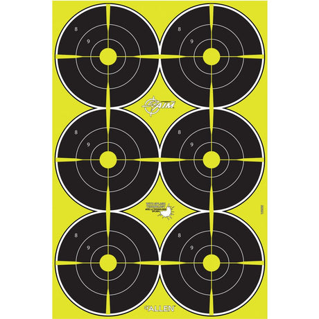 Allen Company - EZ Aim Splash Reactive Paper Shooting Targets, Bullseye, 6-Targets Per Sheet, 12.5"W x 18.25"H, 8-Pack, Black/Chartreuse