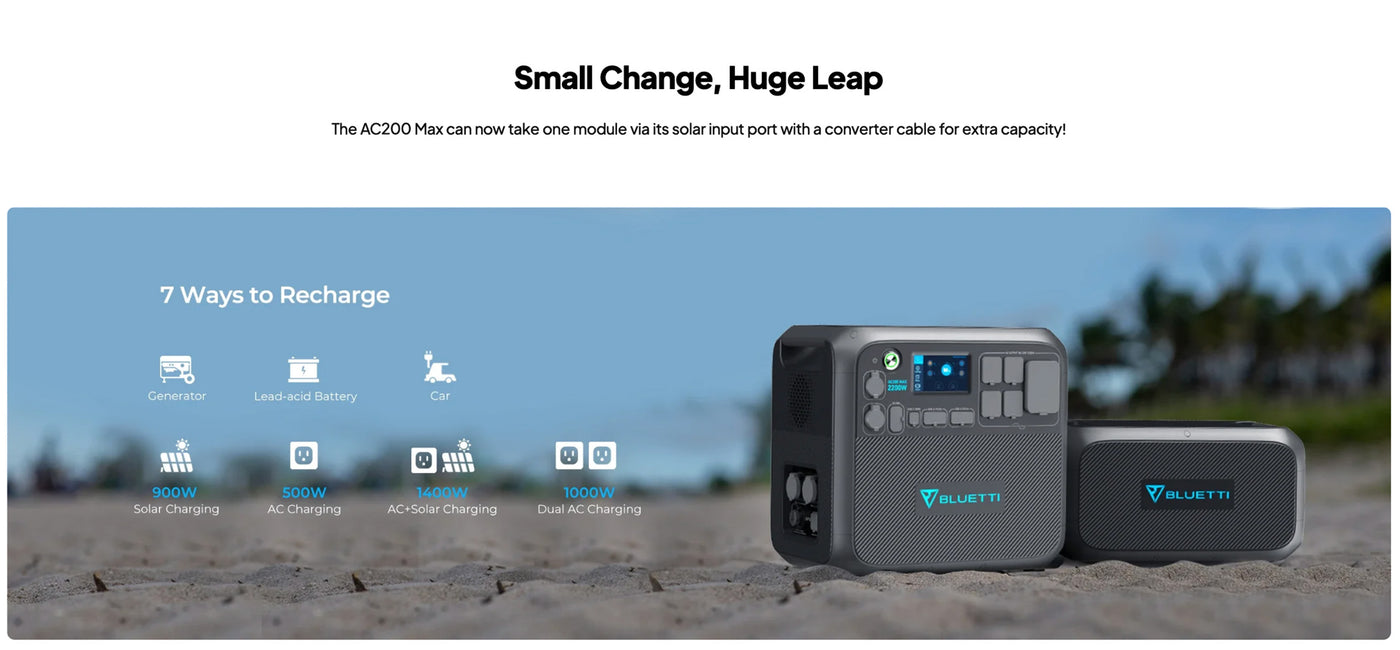 Portable power station for outdoor survival and emergency preparedness, model AC200MAX, shown in a rugged setting.