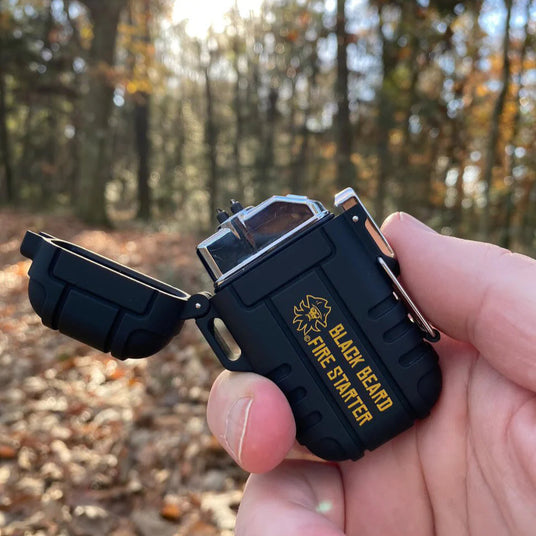 Blackbeard plasma arc lighter in use outdoors, ideal for survival and emergency preparedness.