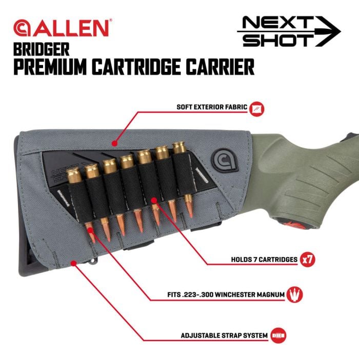 Allen – Next Shot Bridger Buttstock Cartridge Carrier, 7-Round Gray