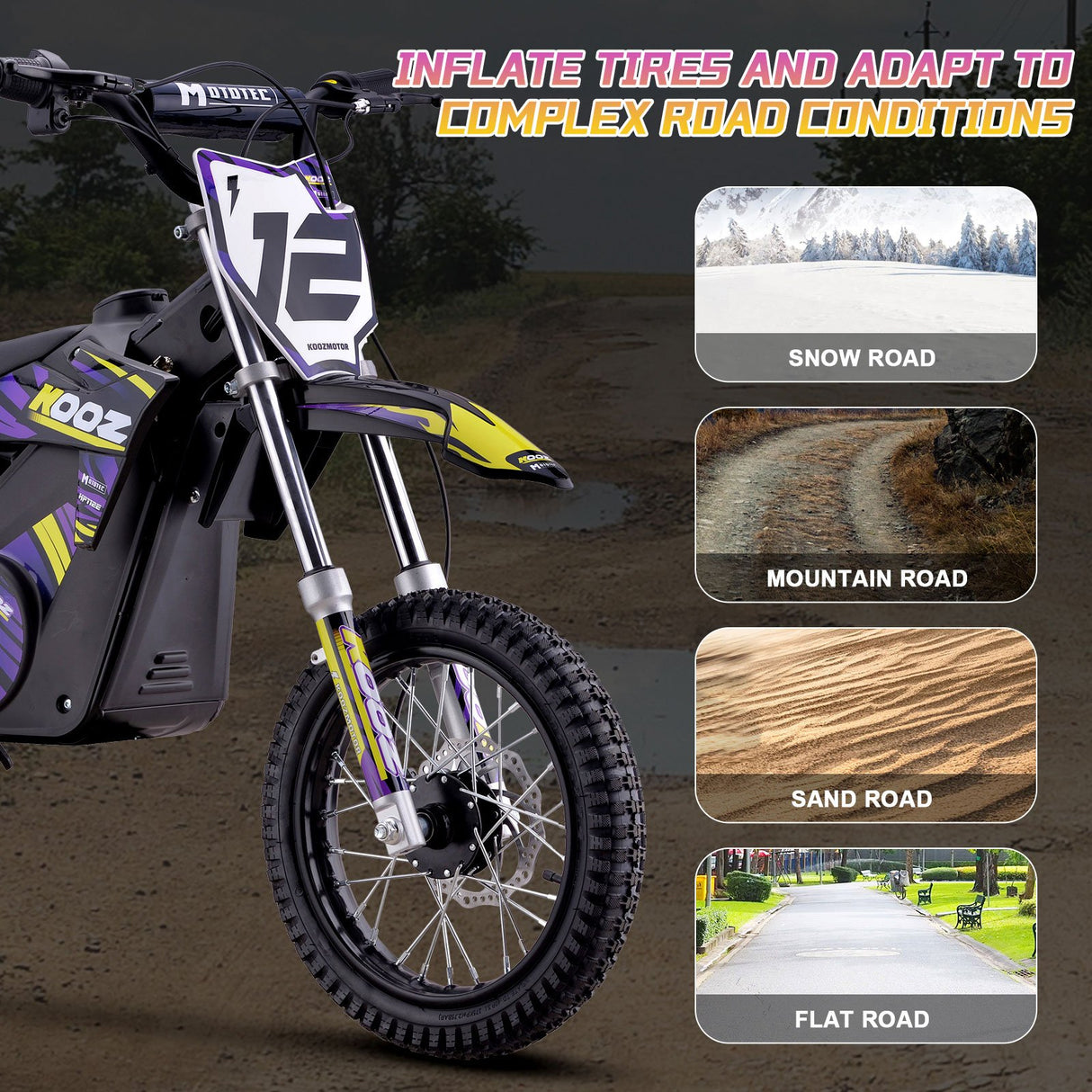 MotoTec 36v 1000w (HP112E) Electric Dirt Bike - Purple