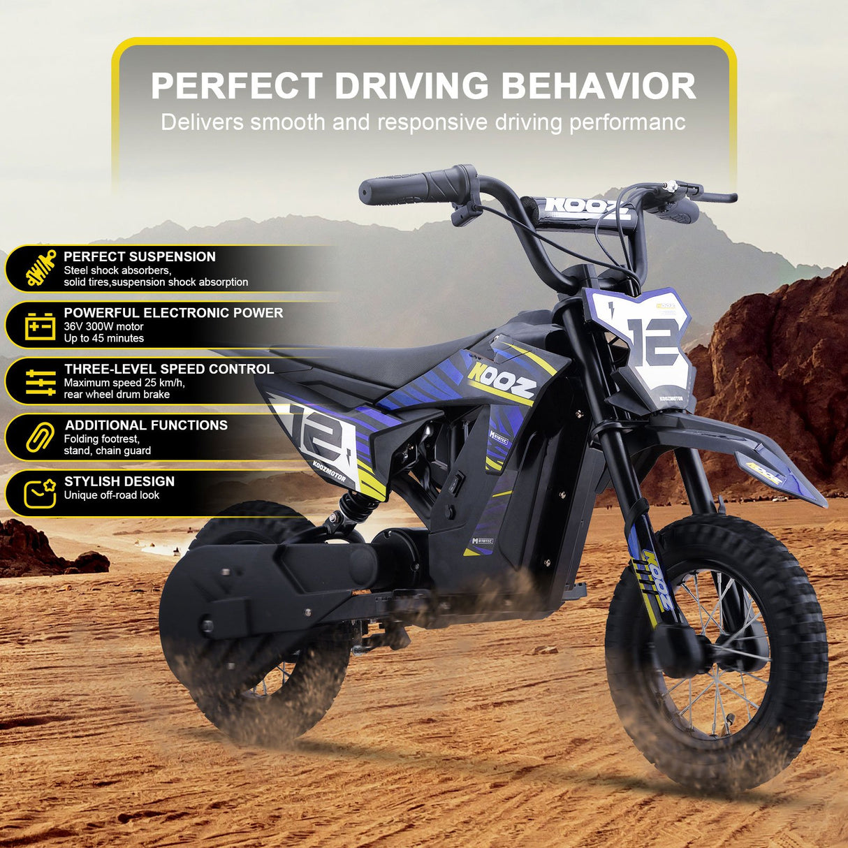 MotoTec 36v 300w (HP122E) Electric Dirt Bike - Blue