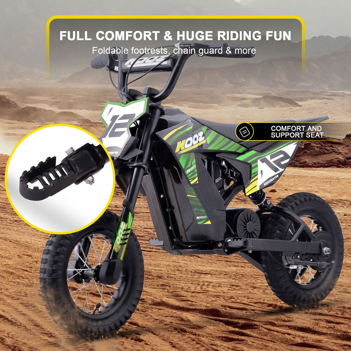 MotoTec 36v 300w (HP122E) Electric Dirt Bike - Green
