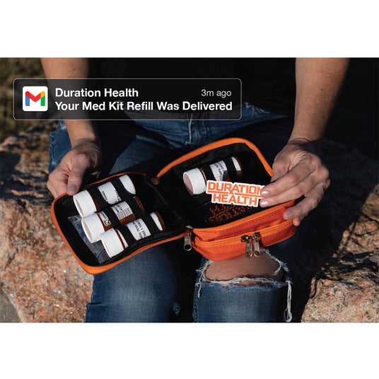 Emergency medical supply refills for outdoor survival and preparedness, featuring various essential health items.