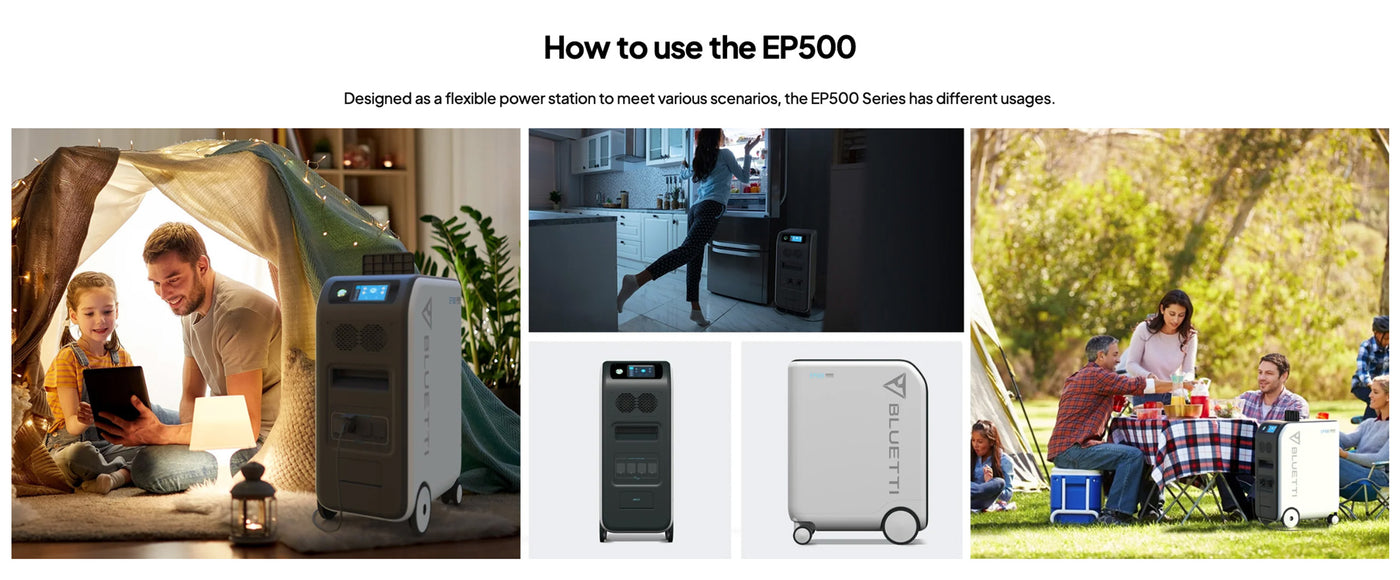 Portable solar generator EP500 for emergency power supply and outdoor survival, shown in sleek design.