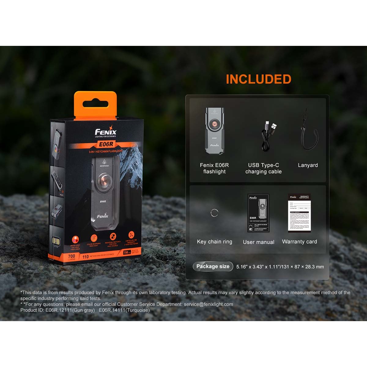 Fenix - E06R Rechargeable EDC Flashlight - Gray