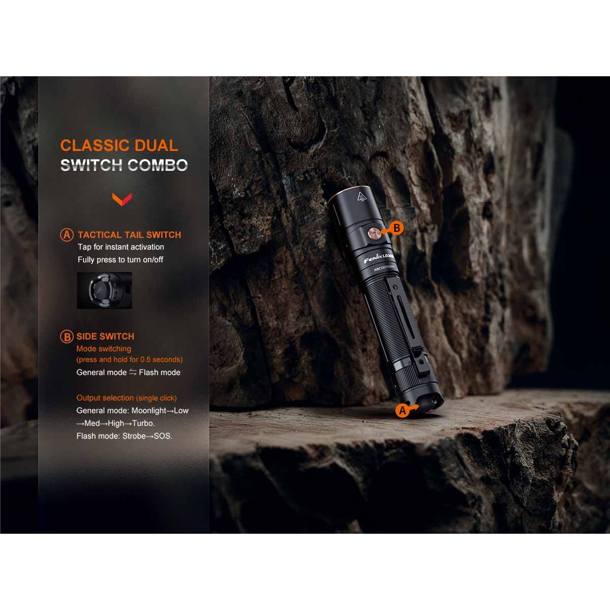 Fenix - LD30R Rechargeable Flashlight, 1700 Lumens, Black