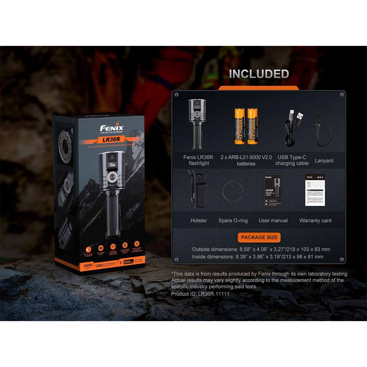 Fenix - LR36R White Laser Flashlight with 10,000 Lumen Floodlight