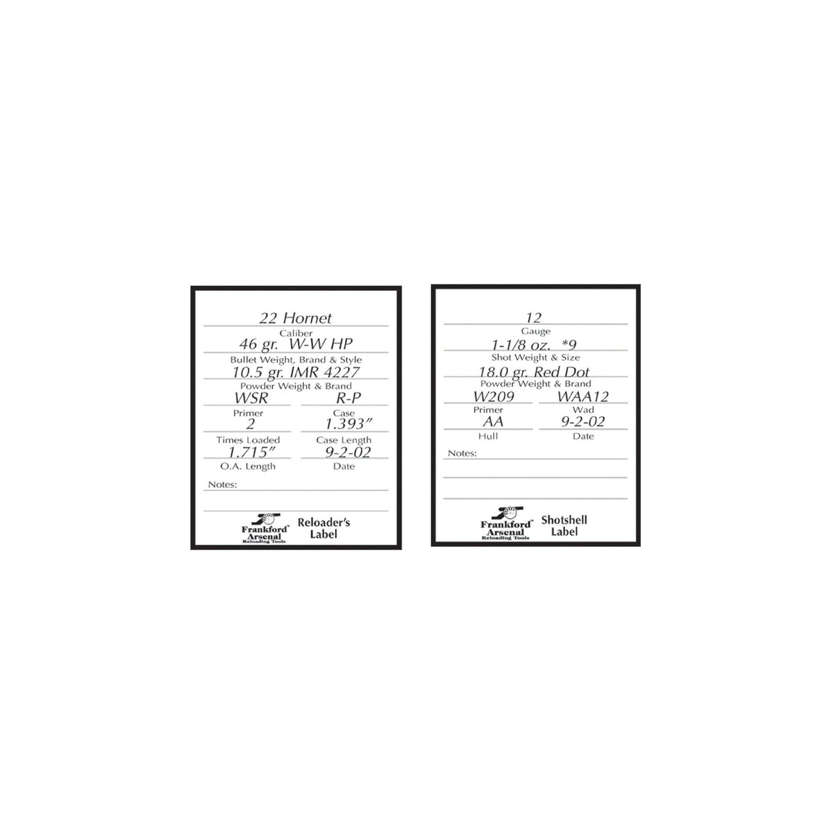 Frankford Arsenal - Pistol and Rifle Reloader's Labels - 100 Pack