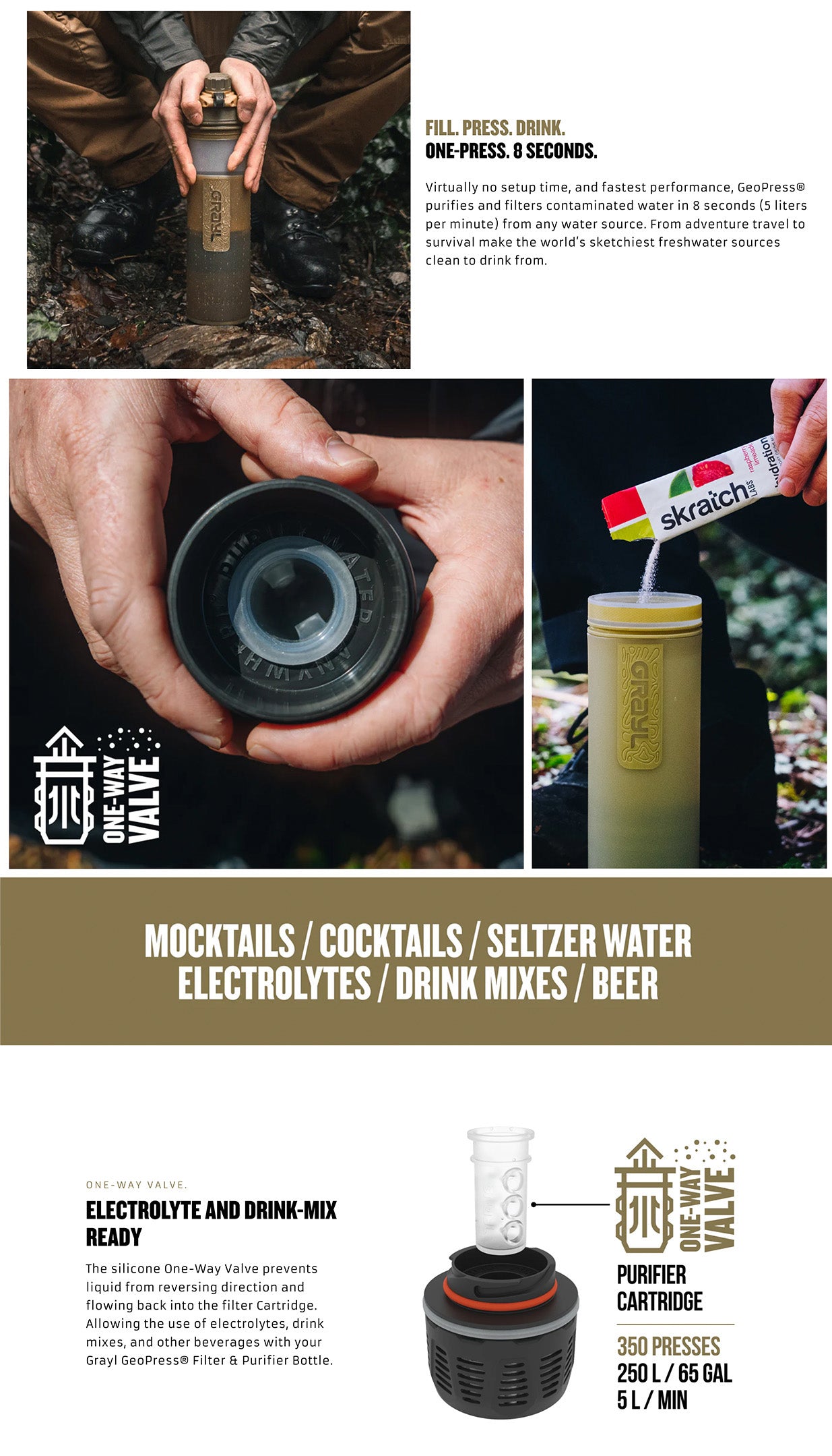 Grayl water purifier bottle in rugged outdoor setting for survival and emergency preparedness
