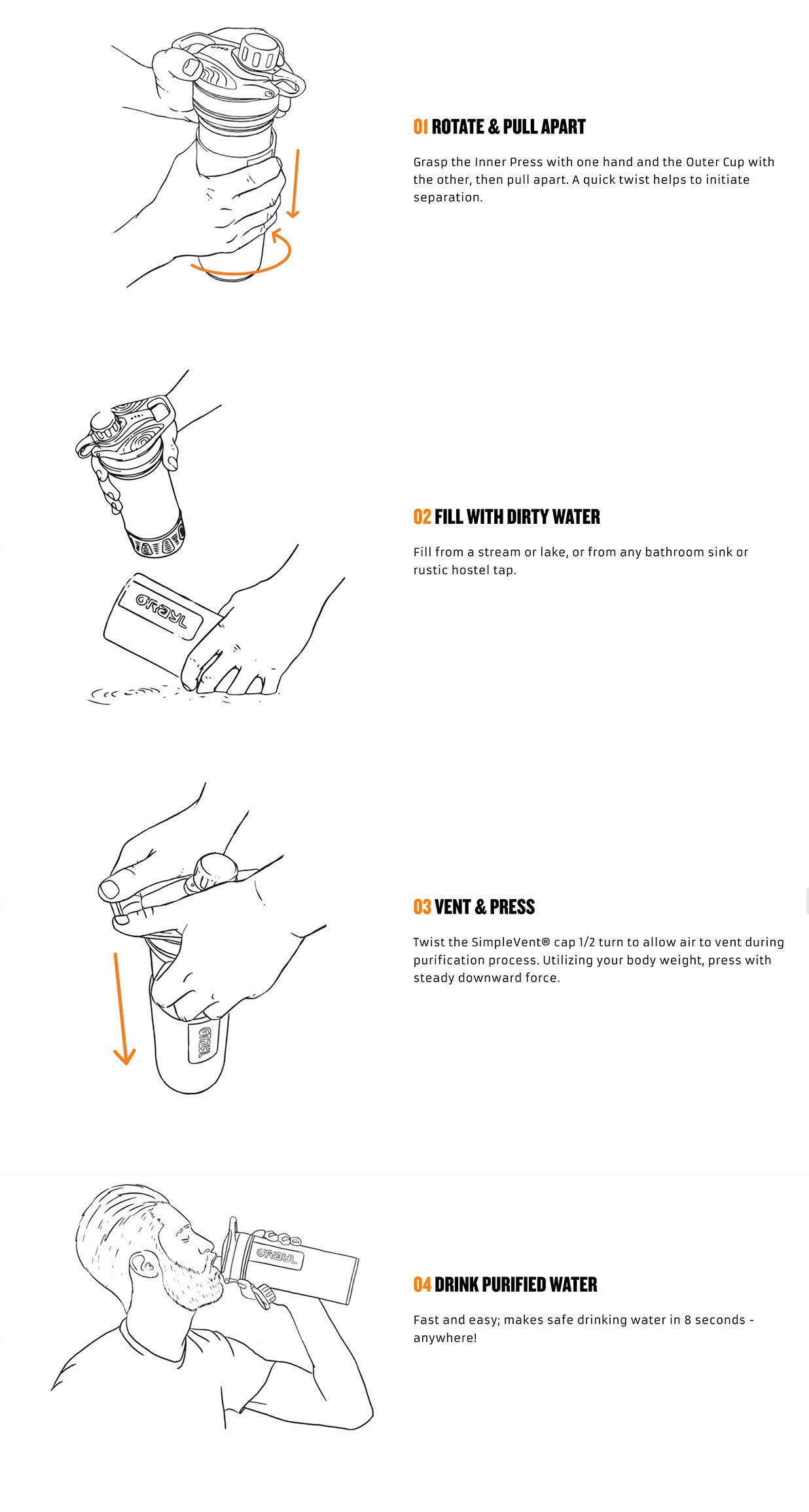 Grayl water purifier in nature, ideal for outdoor survival and emergency preparedness.
