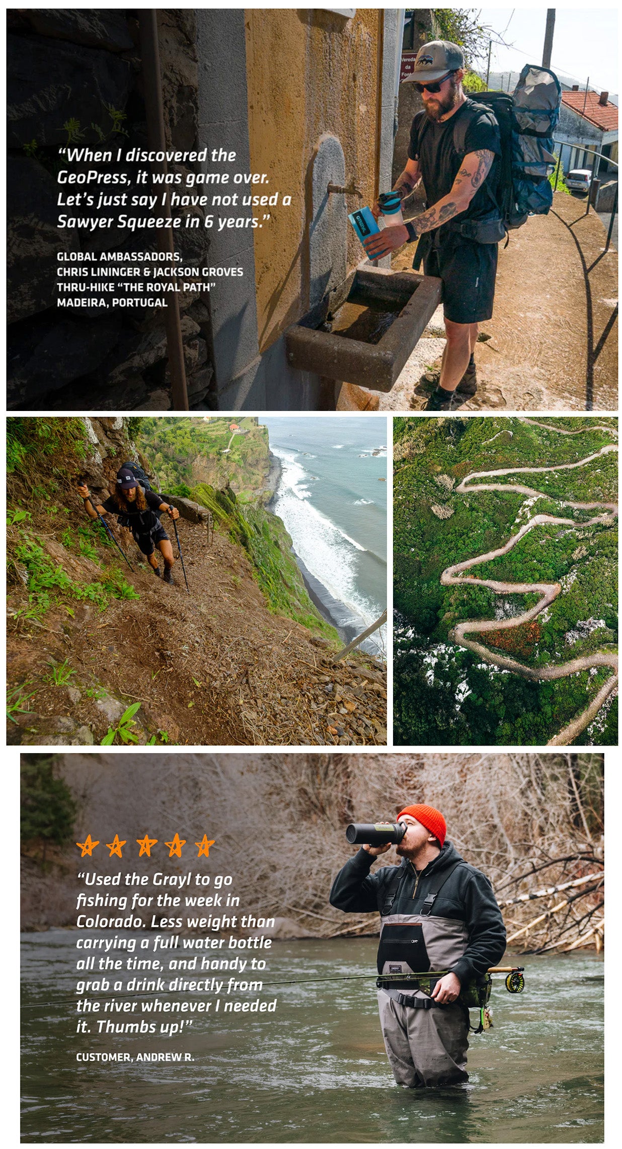 Grayl water purifier bottle in natural outdoor setting for survival and emergency preparedness