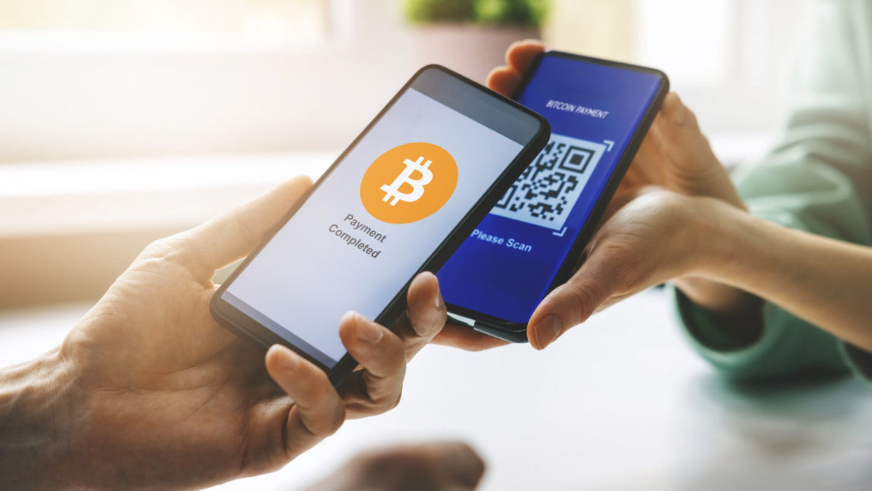 Cryptocurrency payment concept with digital coins and futuristic interface, no outdoor survival relevance