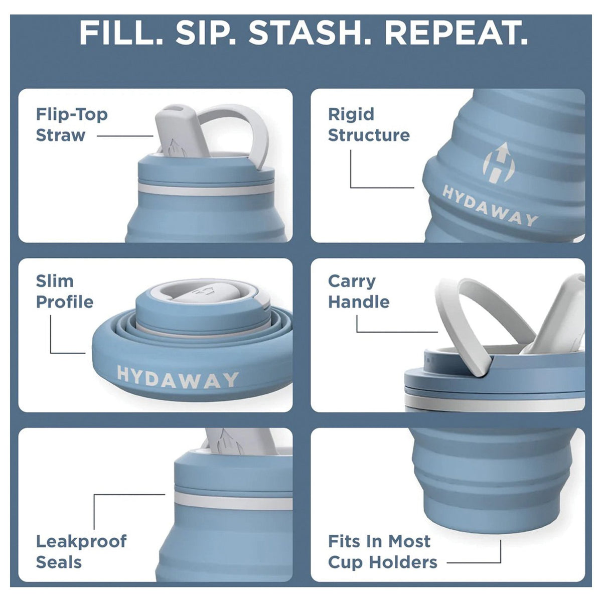 HYDAWAY - Collapsible Water Bottle Blue Ice 17 oz