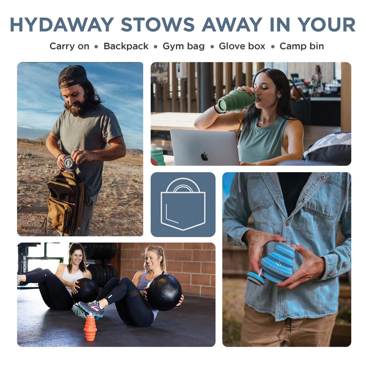HYDAWAY - Collapsible Water Bottle Blue Ice 17 oz