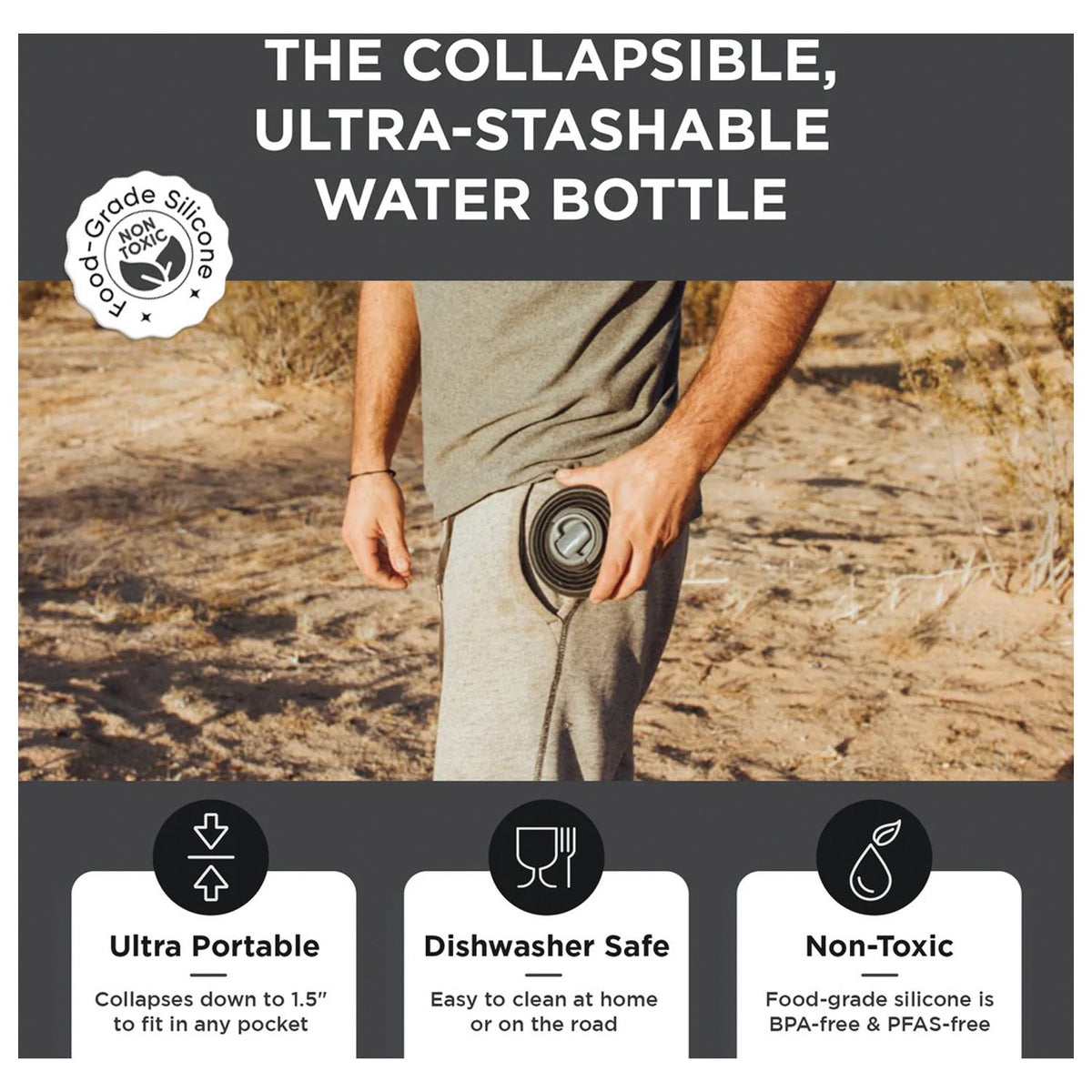 HYDAWAY - Collapsible Water Bottle 17 oz - Midnight