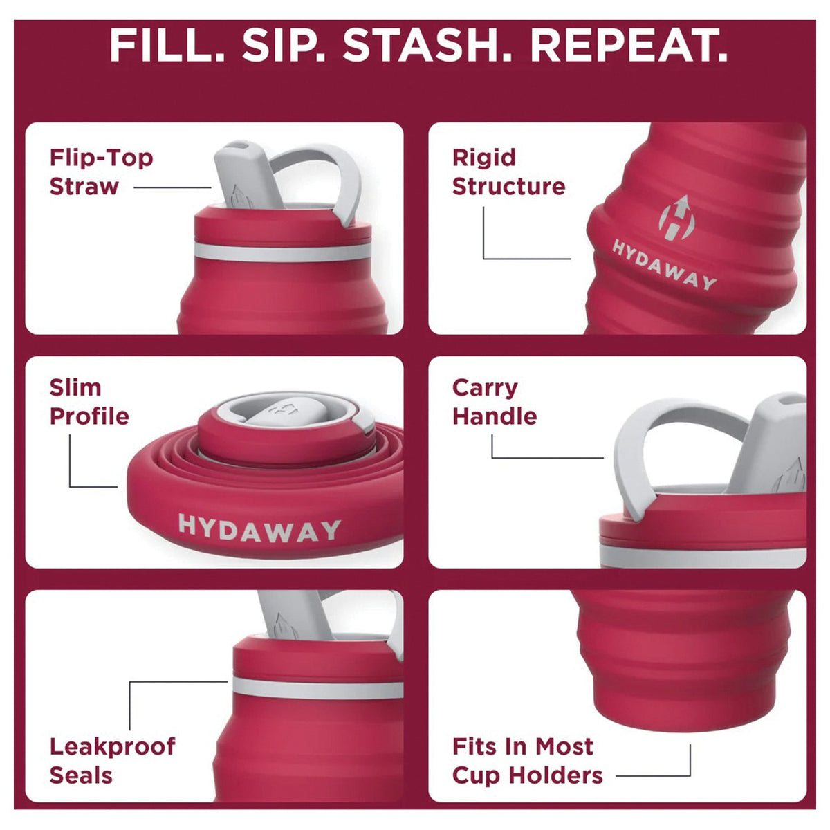 HYDAWAY - Collapsible Water Bottle 25 oz - Raspberry