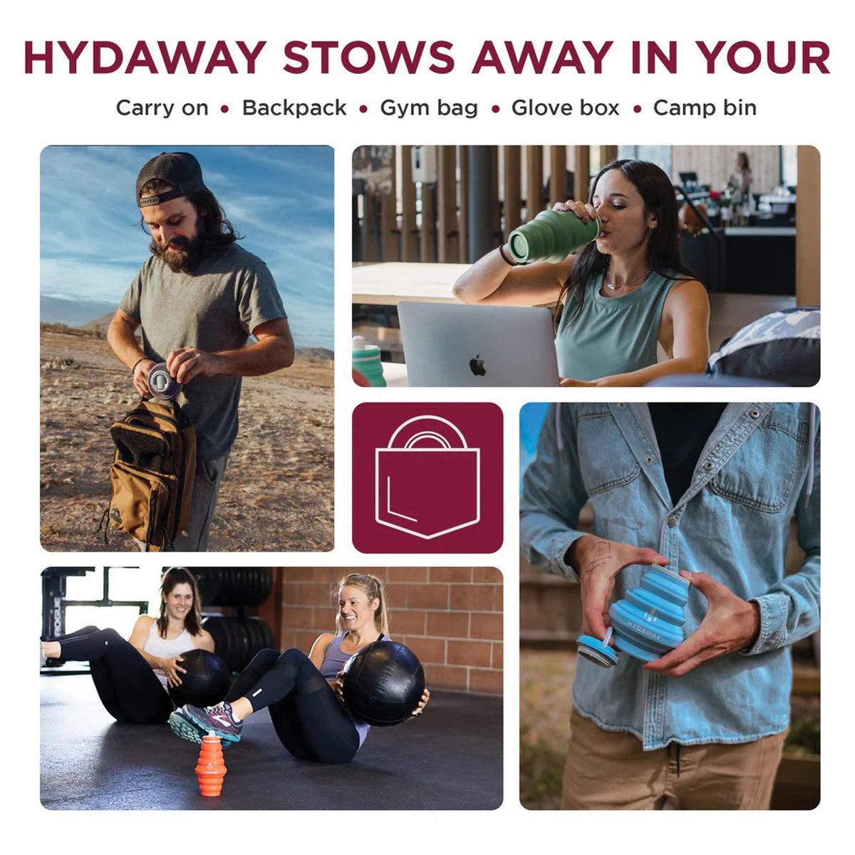 HYDAWAY - Collapsible Water Bottle 25 oz - Raspberry