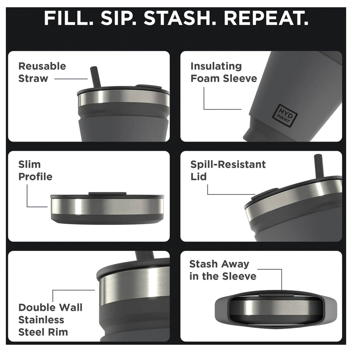 HYDAWAY - Insulated Tumbler Jet Black
