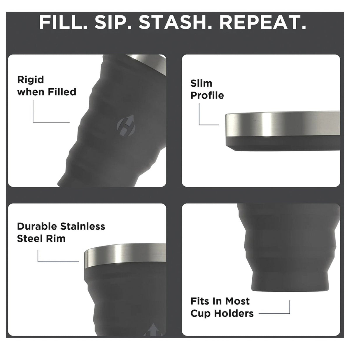 HYDAWAY - Collapsible Pint Cup Jet Black
