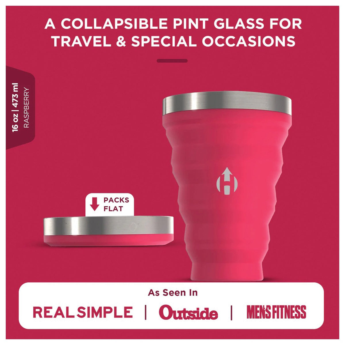 HYDAWAY - Collapsible Pint Cup 16 fl oz - Raspberry