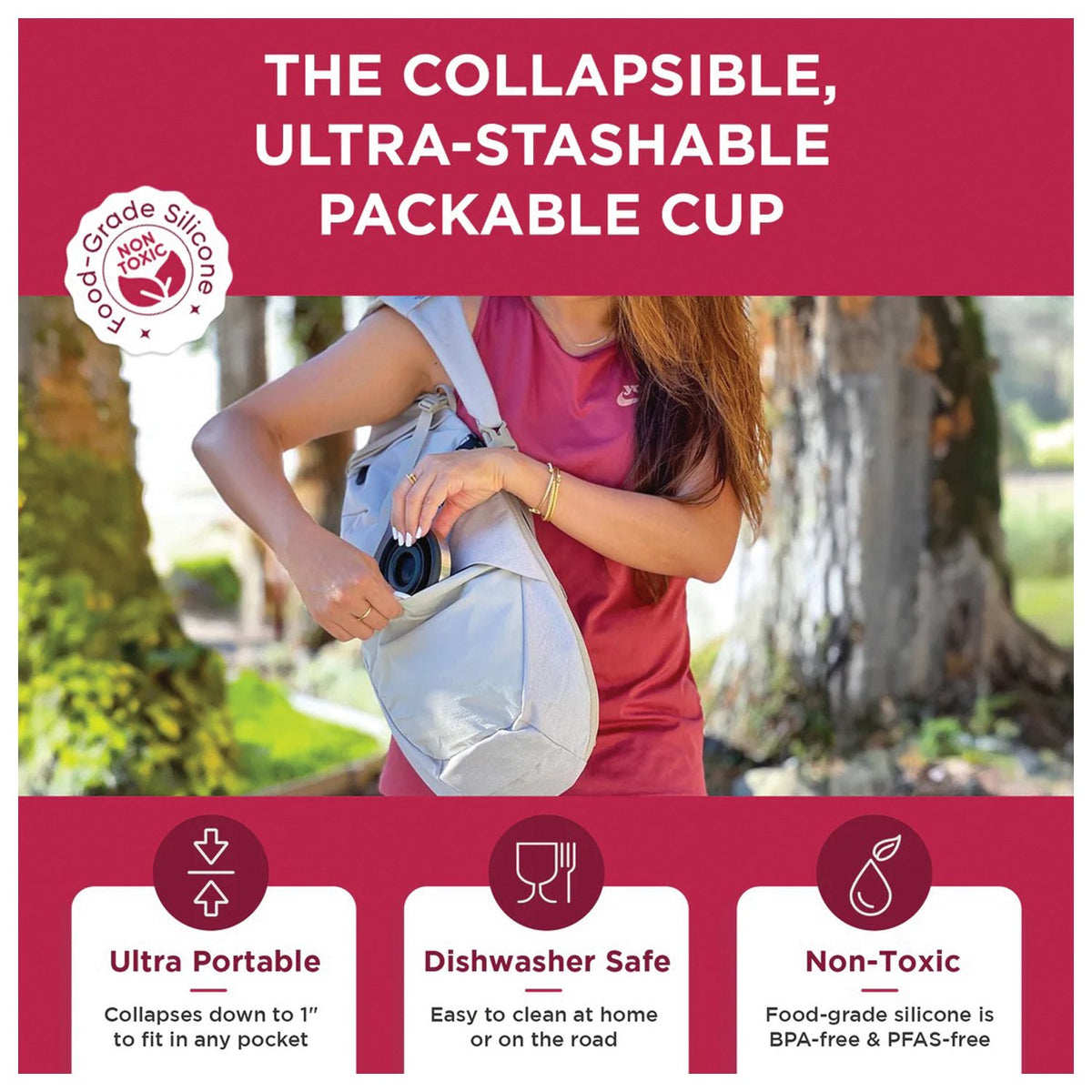 HYDAWAY - Collapsible Pint Cup 16 fl oz - Raspberry