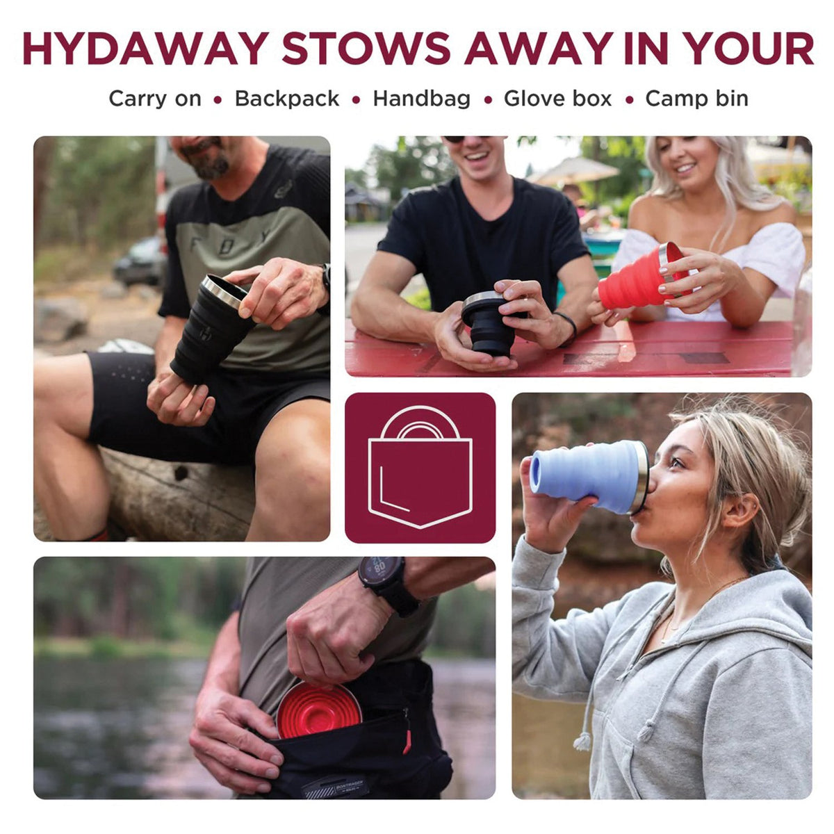 HYDAWAY - Collapsible Pint Cup 16 fl oz - Raspberry