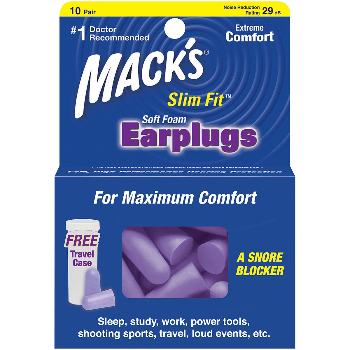 MACK'S - Slim Fit Earplugs with Keychain Case (10 Pairs)