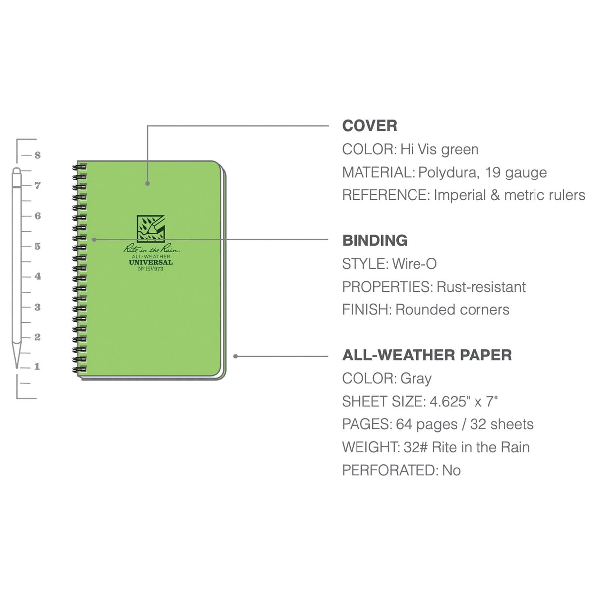 Rite in the Rain - Hi Vis Green Notebook 4.625 x 7 Inches — view 4