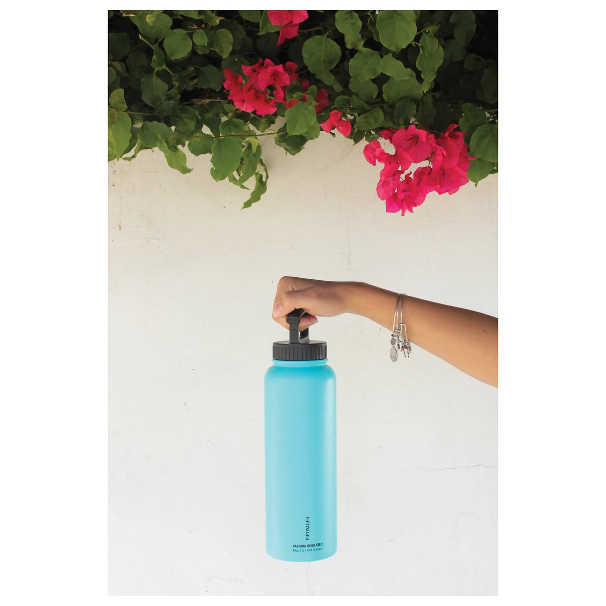 FIFTY/FIFTY - 40 oz Vacuum Insulated Bottle with 3-Finger Lid - Aqua — view 2